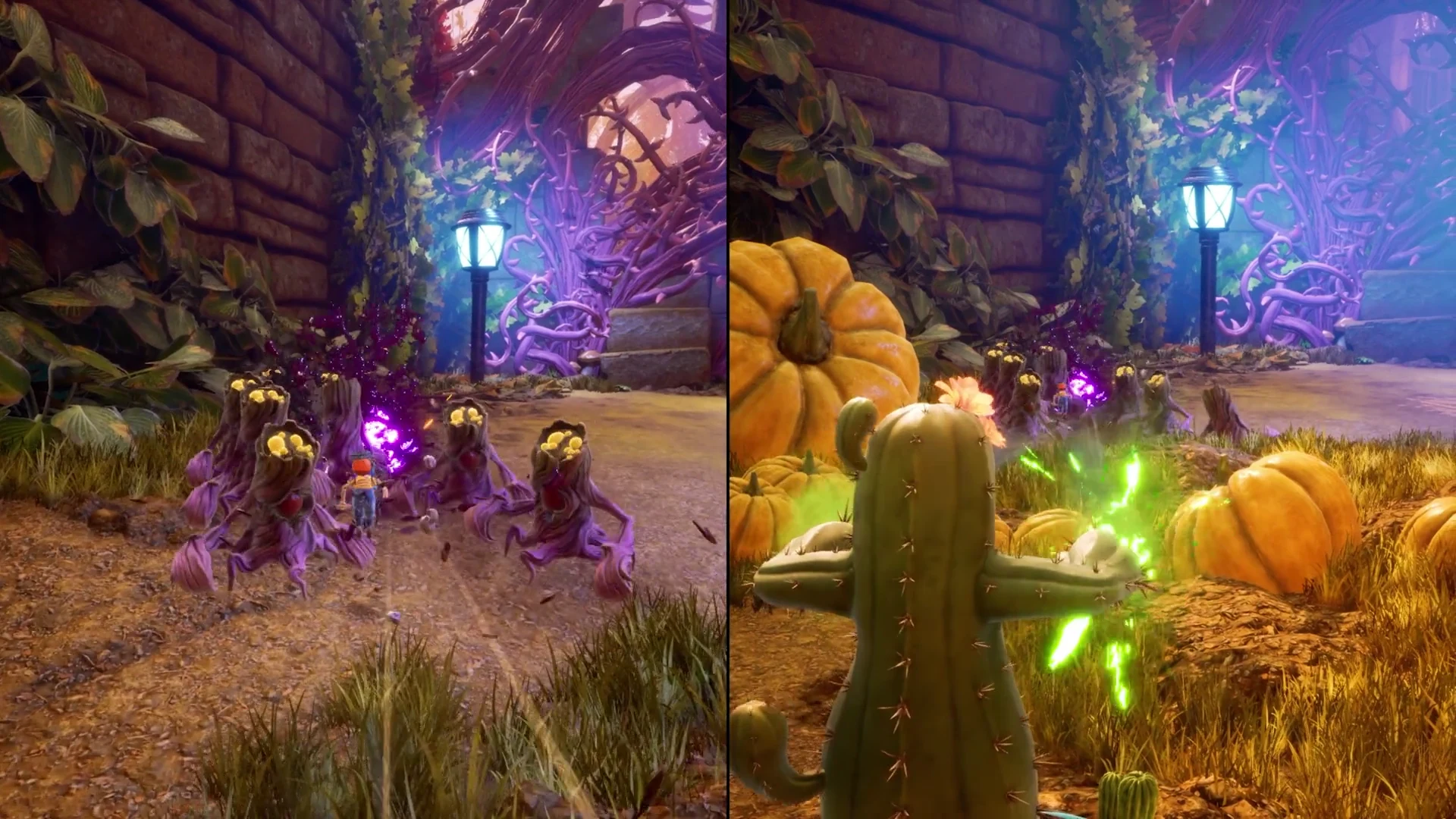 May fights hostile plants while Cody fires needles as a cactus in the other half of It Takes Two’s split screen.